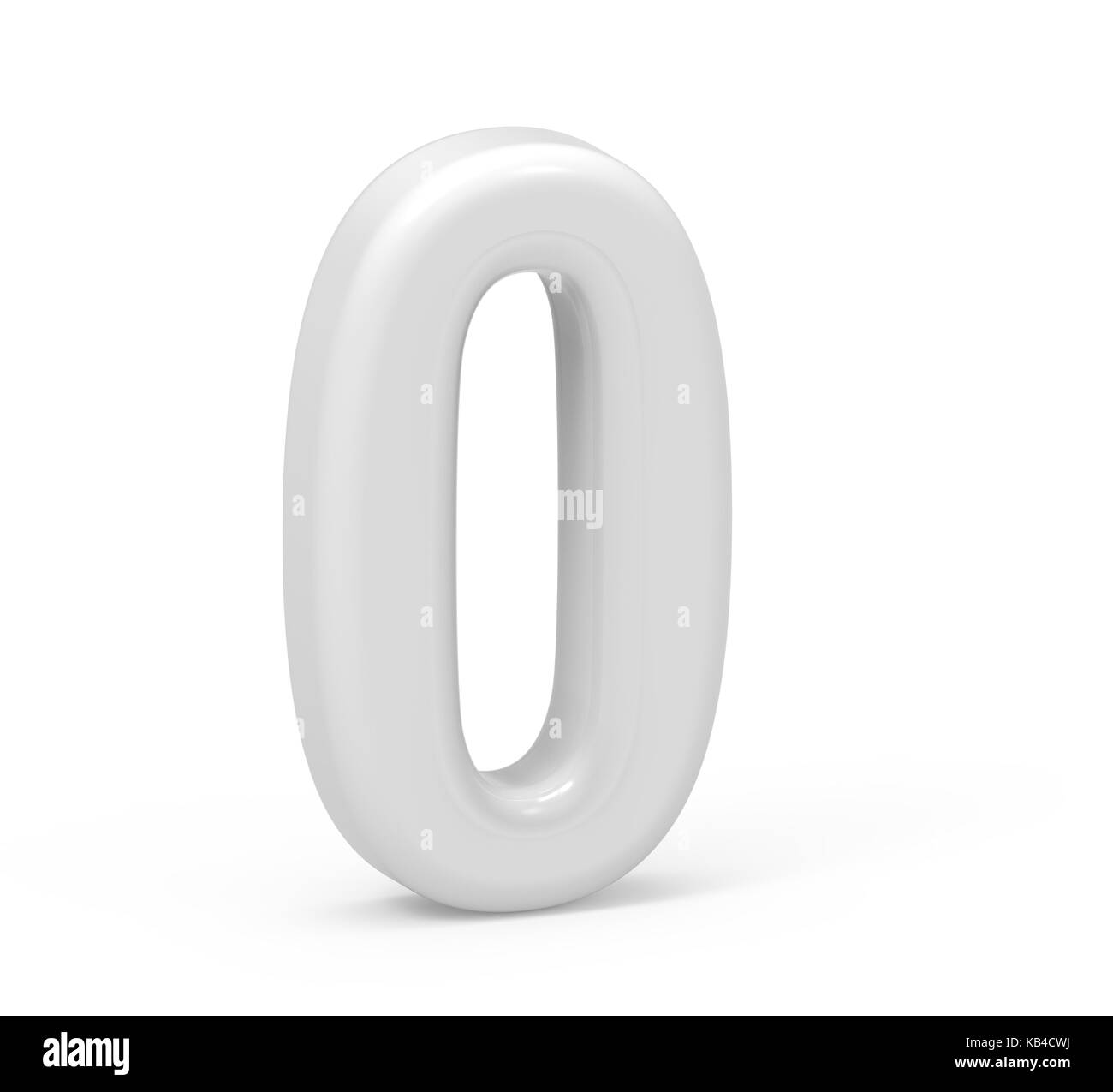 pearl white number 0, 3D rendering inflated number isolated on white background Stock Photo