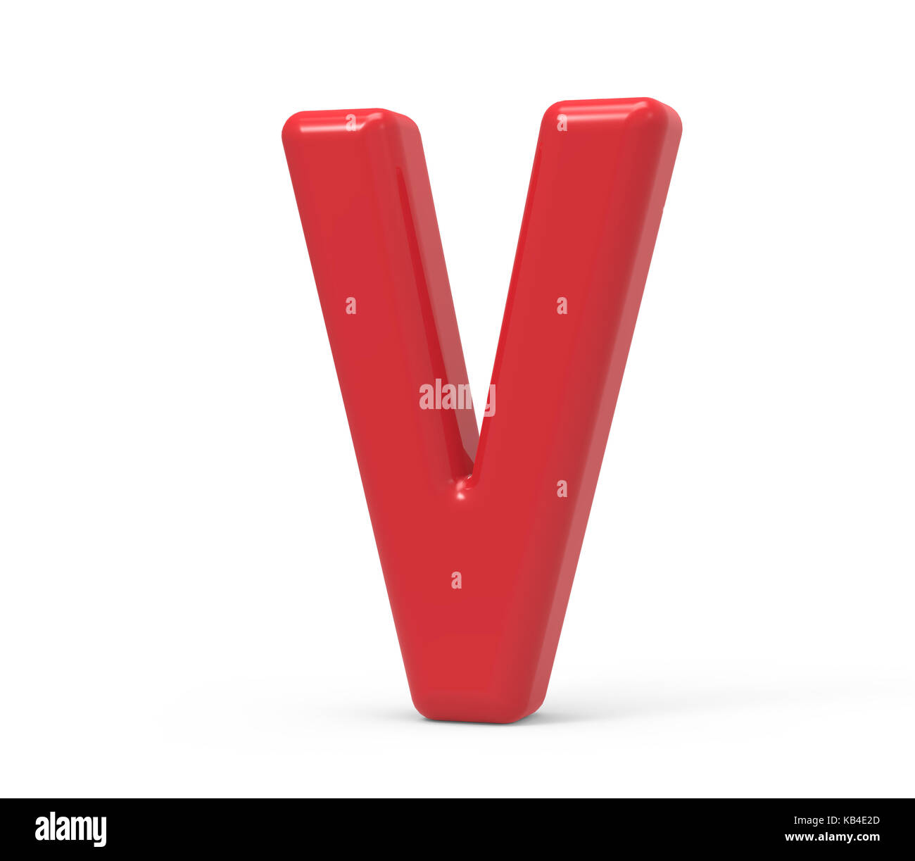 red letter V, 3D rendering red plastic texture alphabet isolated on