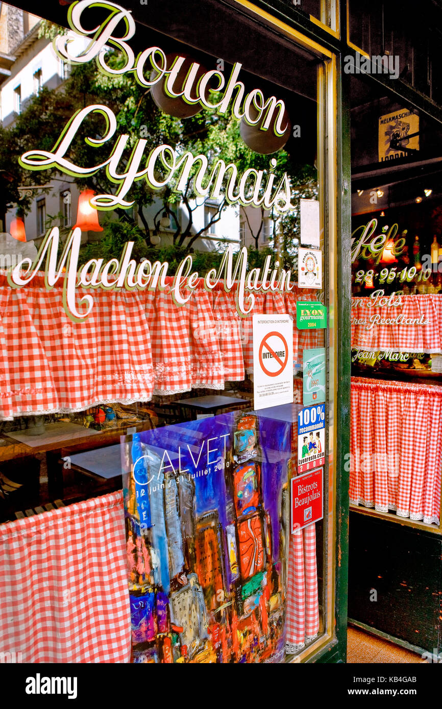 Typical bouchon lyonnais (restaurant) in rue St Jean at Lyon Stock