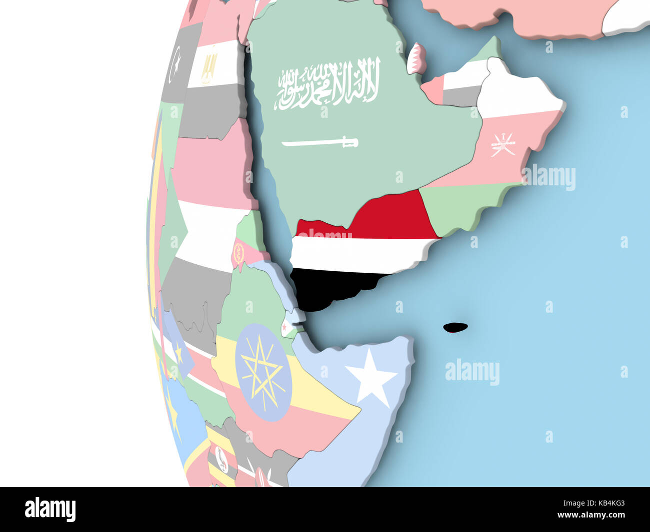 Yemen on political globe with flag. 3D illustration Stock Photo - Alamy