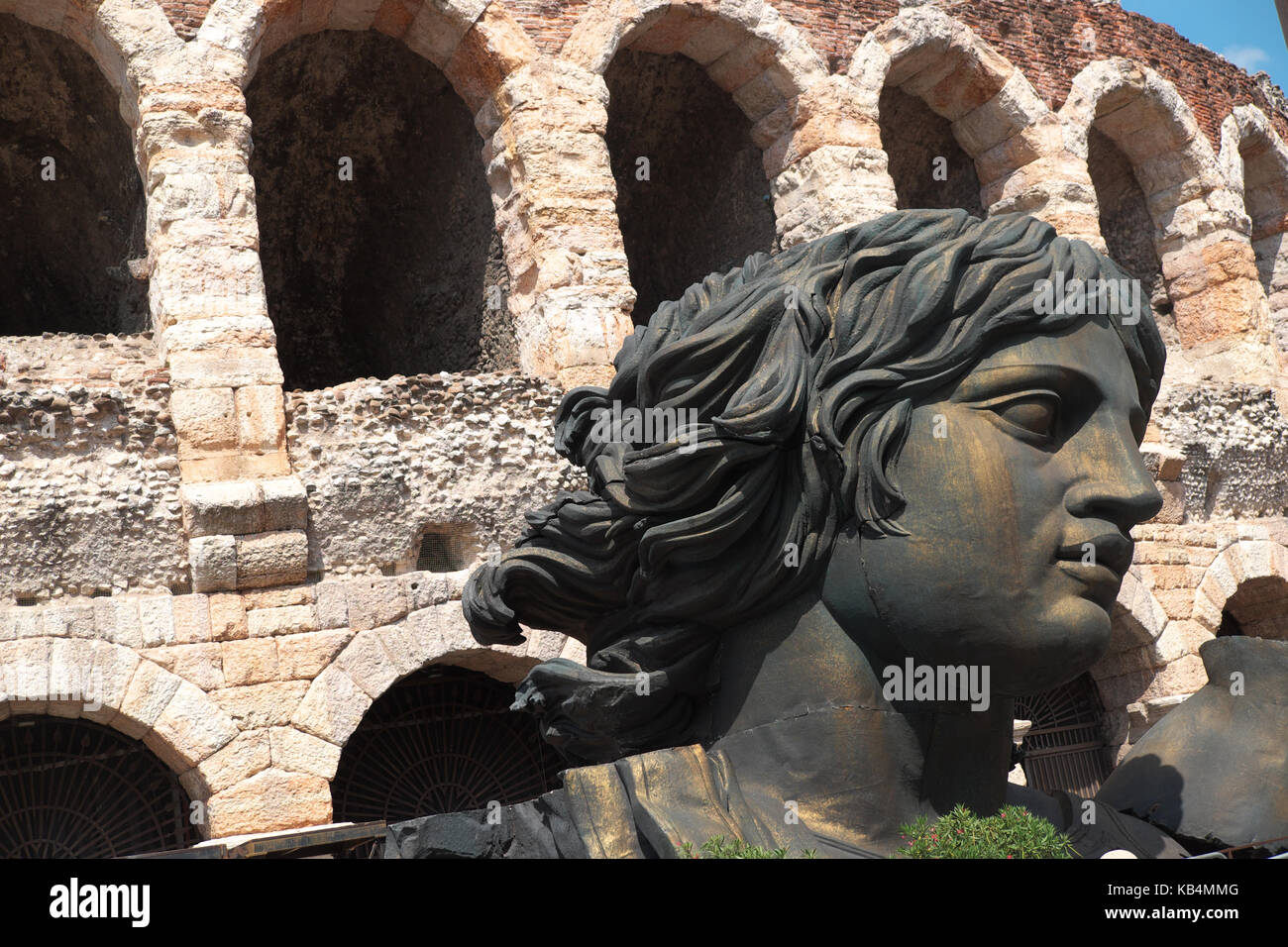 Verona, Italy - large opera props outside the ancient Roman Arena Stock ...