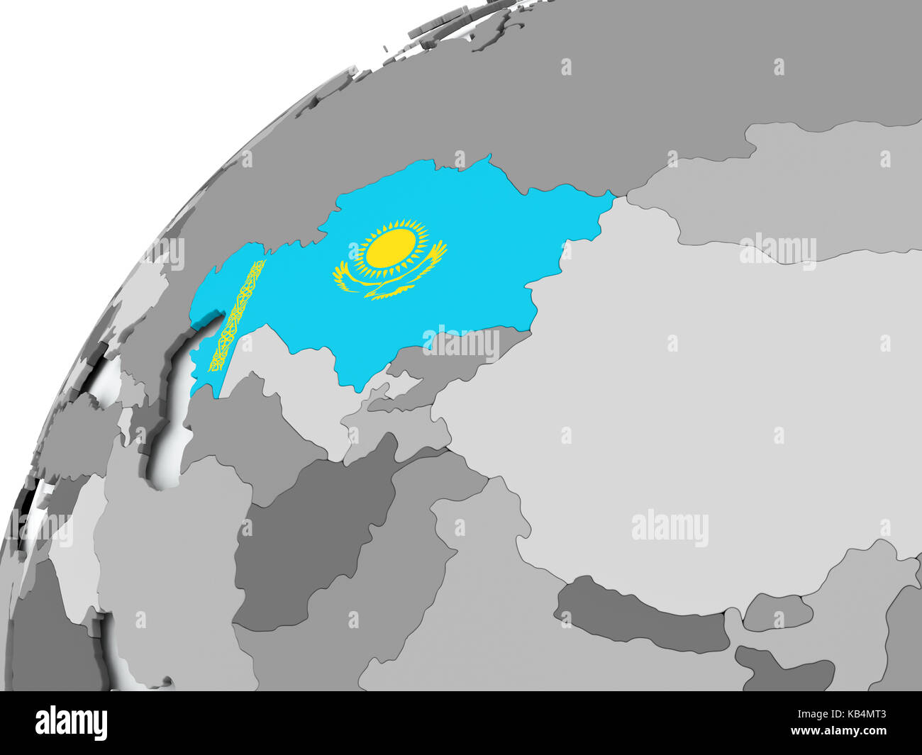 Kazakhstan with embedded flag on globe. 3D illustration Stock Photo - Alamy
