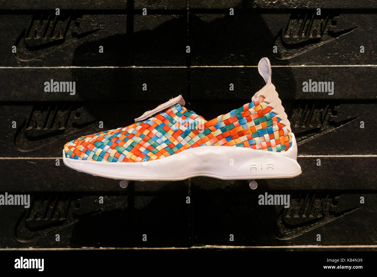 Nike Air Woven Premium shoes for sale for $160 at the Nike KITH store on Broadway in Greenwich Village, New York City. Stock Photo