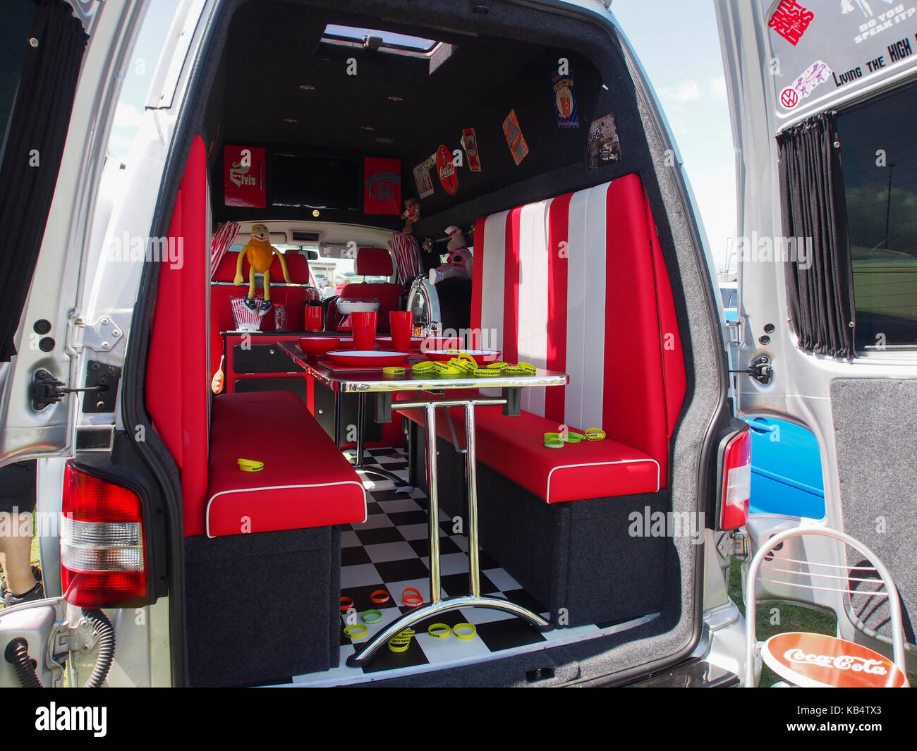 The interior of a customised VW camper van Stock Photo - Alamy