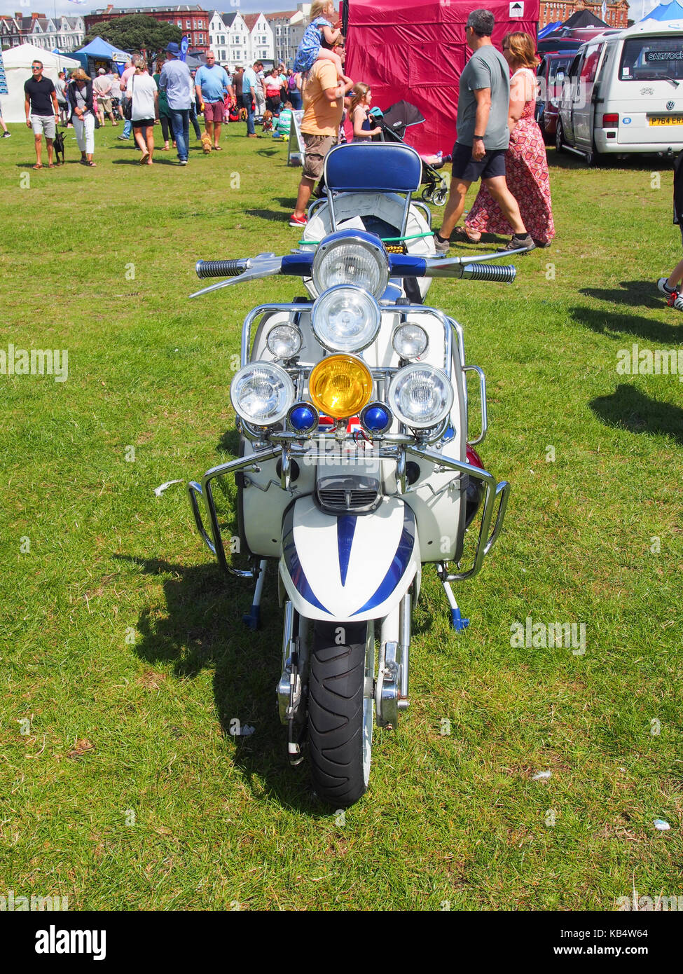 A retro scooter at a summer scooter meet Stock Photo