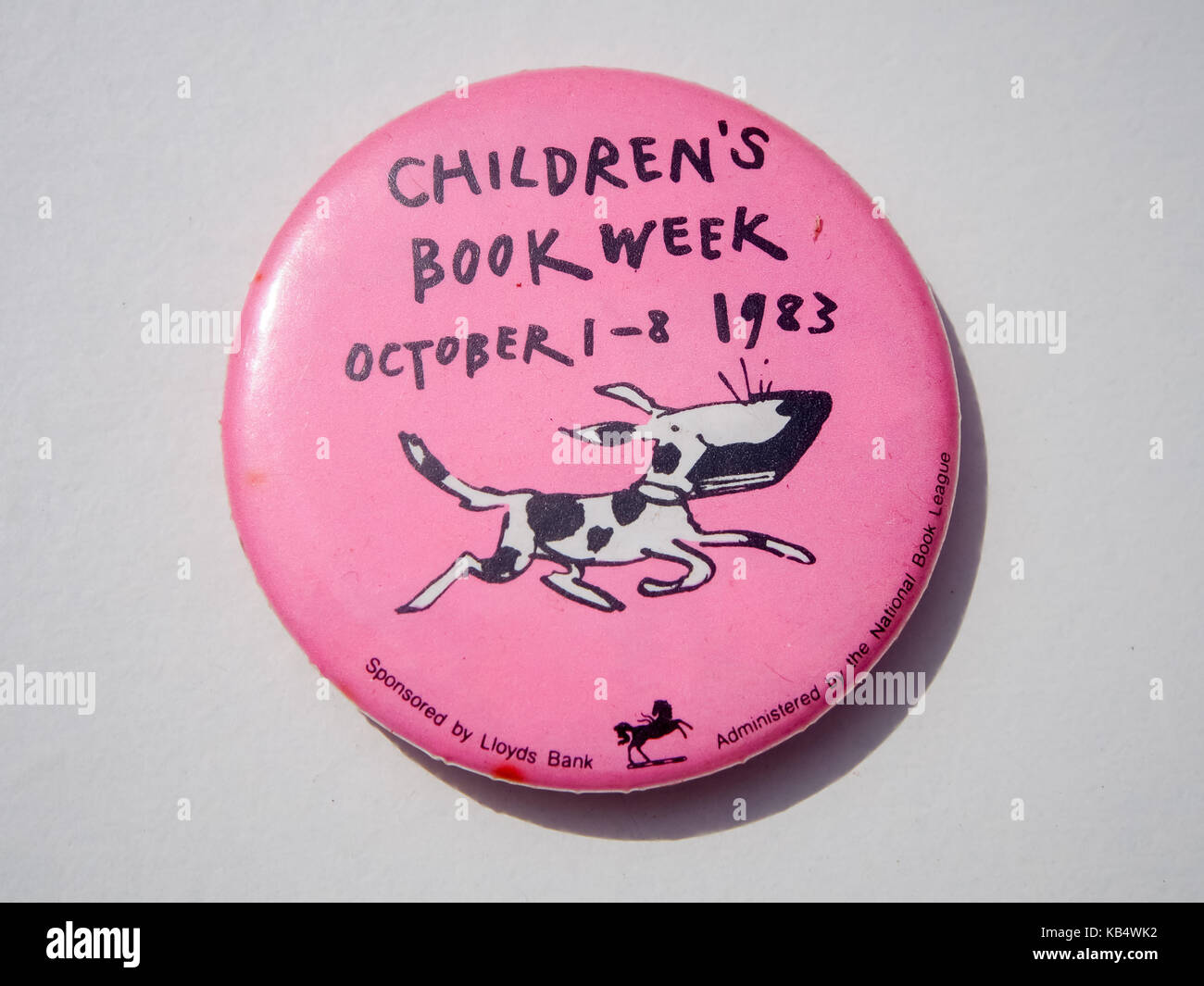 A button pin badge celebrating the 1983 childrens book week Stock Photo