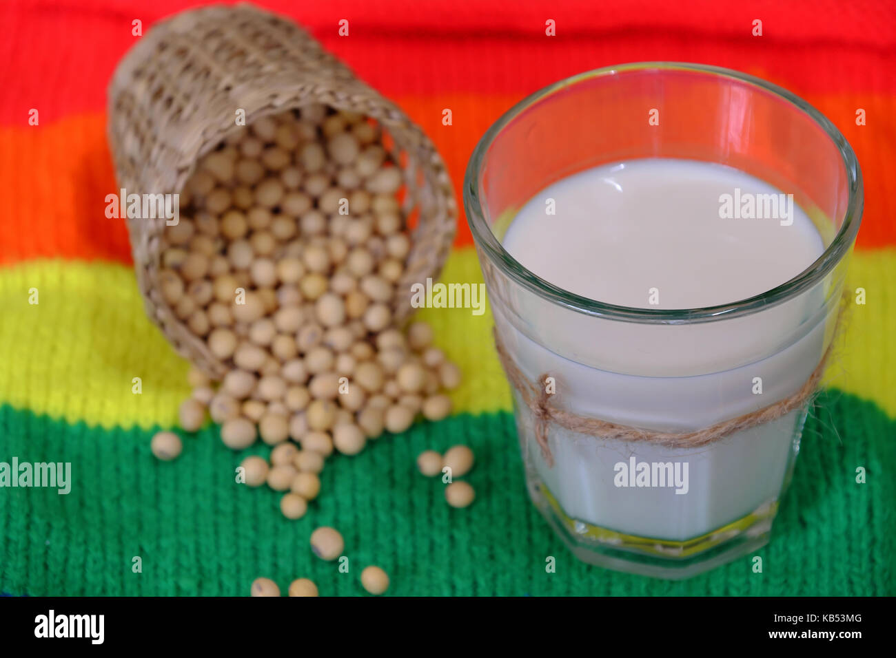 Homemade soy milk for breakfast drink, soya milk and soybean on