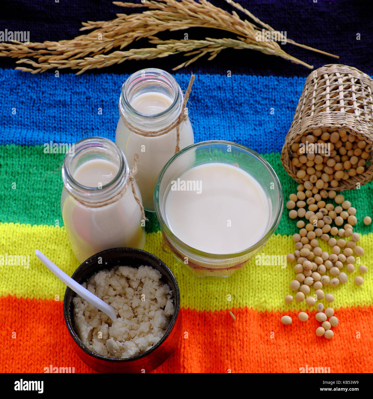 Homemade soy milk for breakfast drink, soya milk and soybean on
