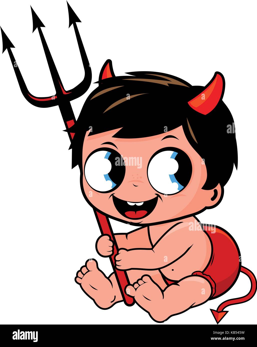 Child boy devil horns trident Stock Vector Images - Alamy