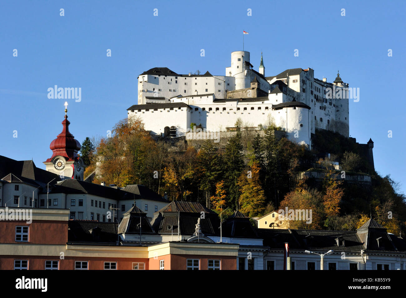 Austria, Salzburg, historic centre listed as World Heritage by UNESCO, Old city (Altstadt) and Hohensalzburg Castle Stock Photo