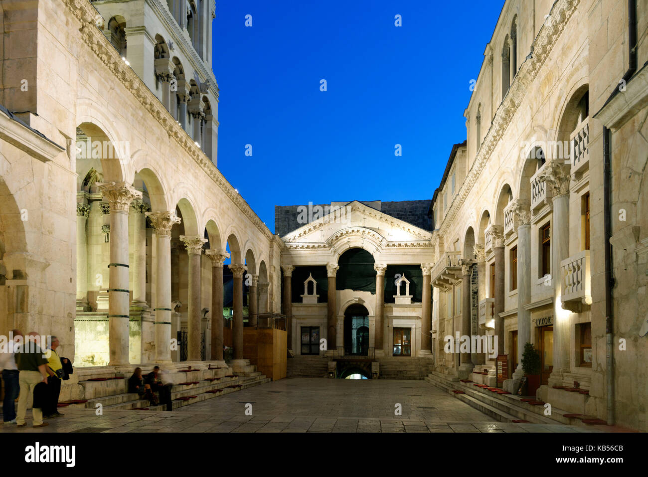 Croatia, Dalmatian coast, Split, old Roman city listed as World Heritage by UNESCO, Diocletian's palace, Peristyle and the Cafe Luxor Stock Photo