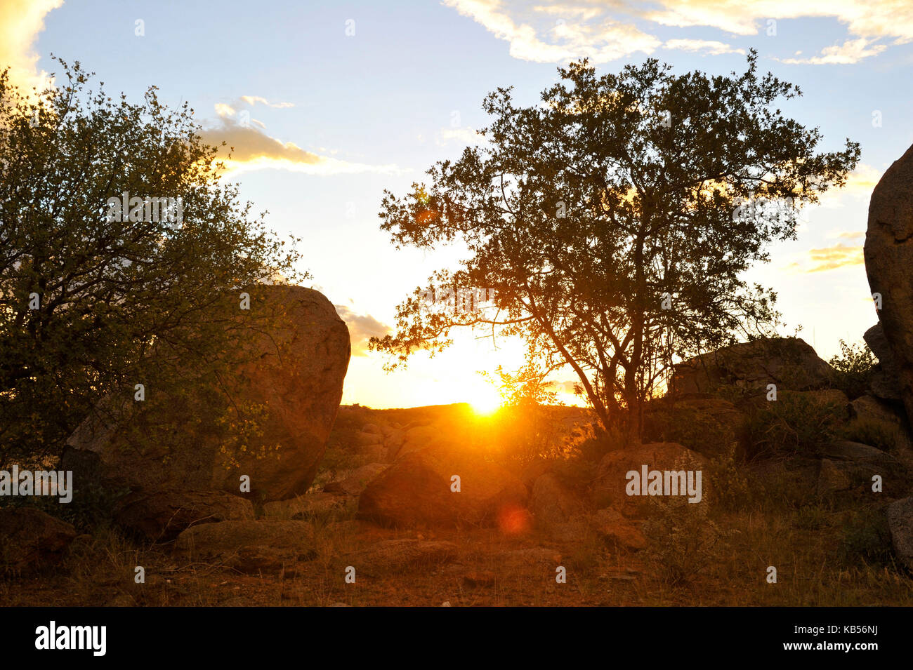 Namibia, Damaraland district near Grootberg, landscape, sun Stock Photo
