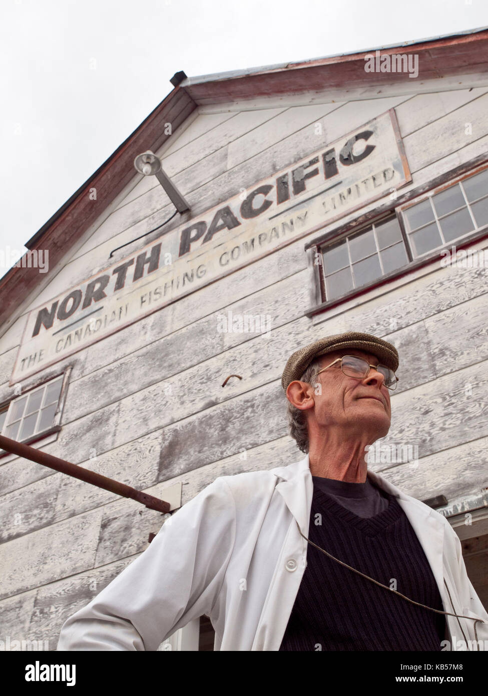Guide at North Pacific Cannery Stock Photo