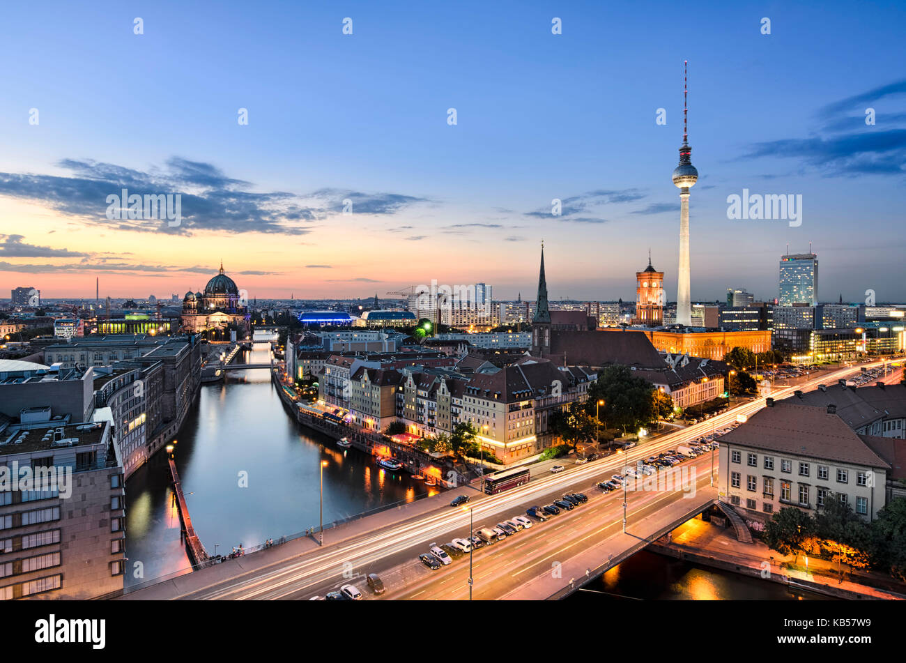 Berlin skyline panorama during sunset, Germany Stock Photo