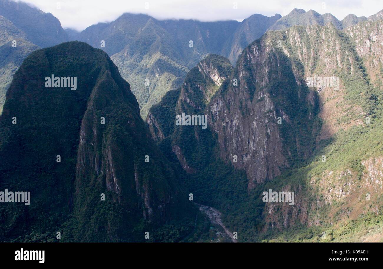 Green mountain peaks near Machu Picchu in Peru Stock Photo