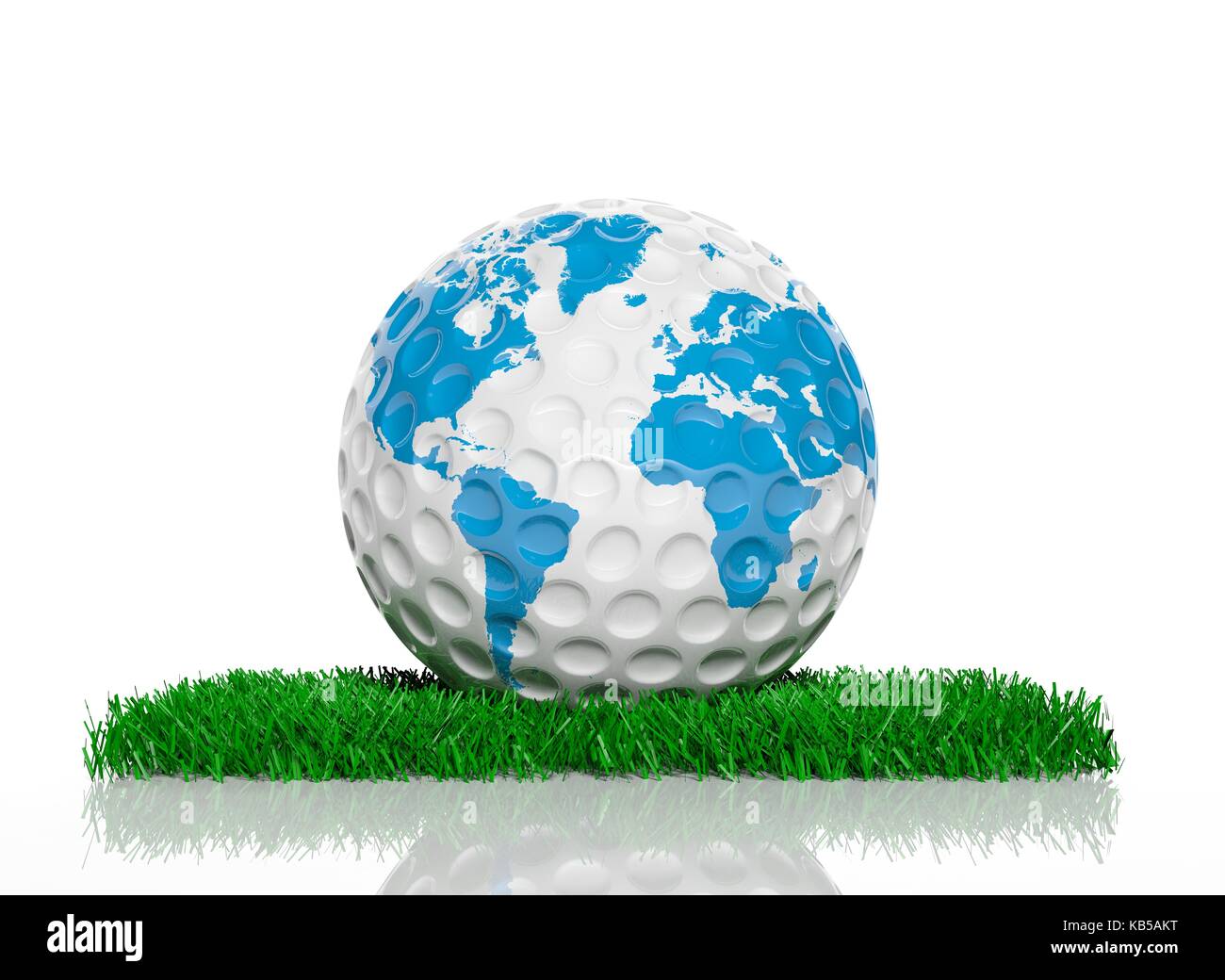 Golf ball with world map on green grass Stock Photo - Alamy