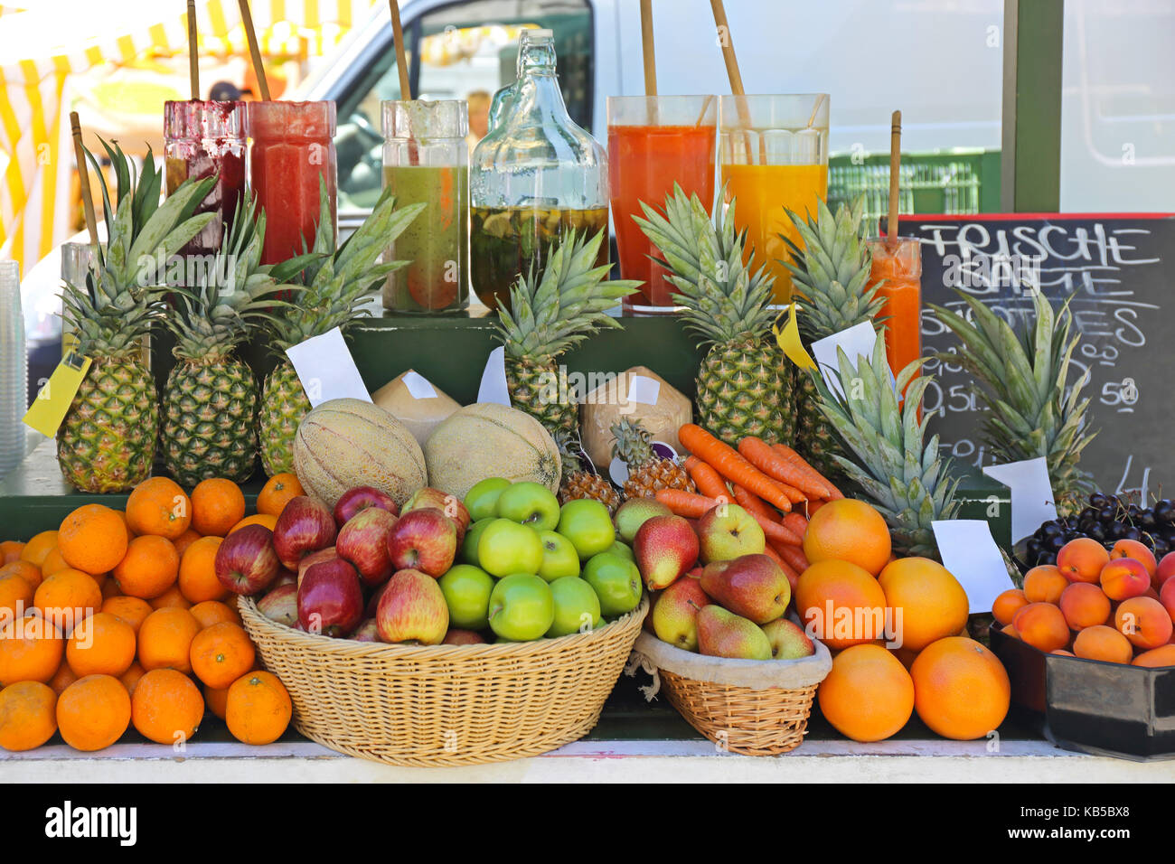 Fresh Healthy Drinks in Fruit Juice Bar Stock Photo Alamy