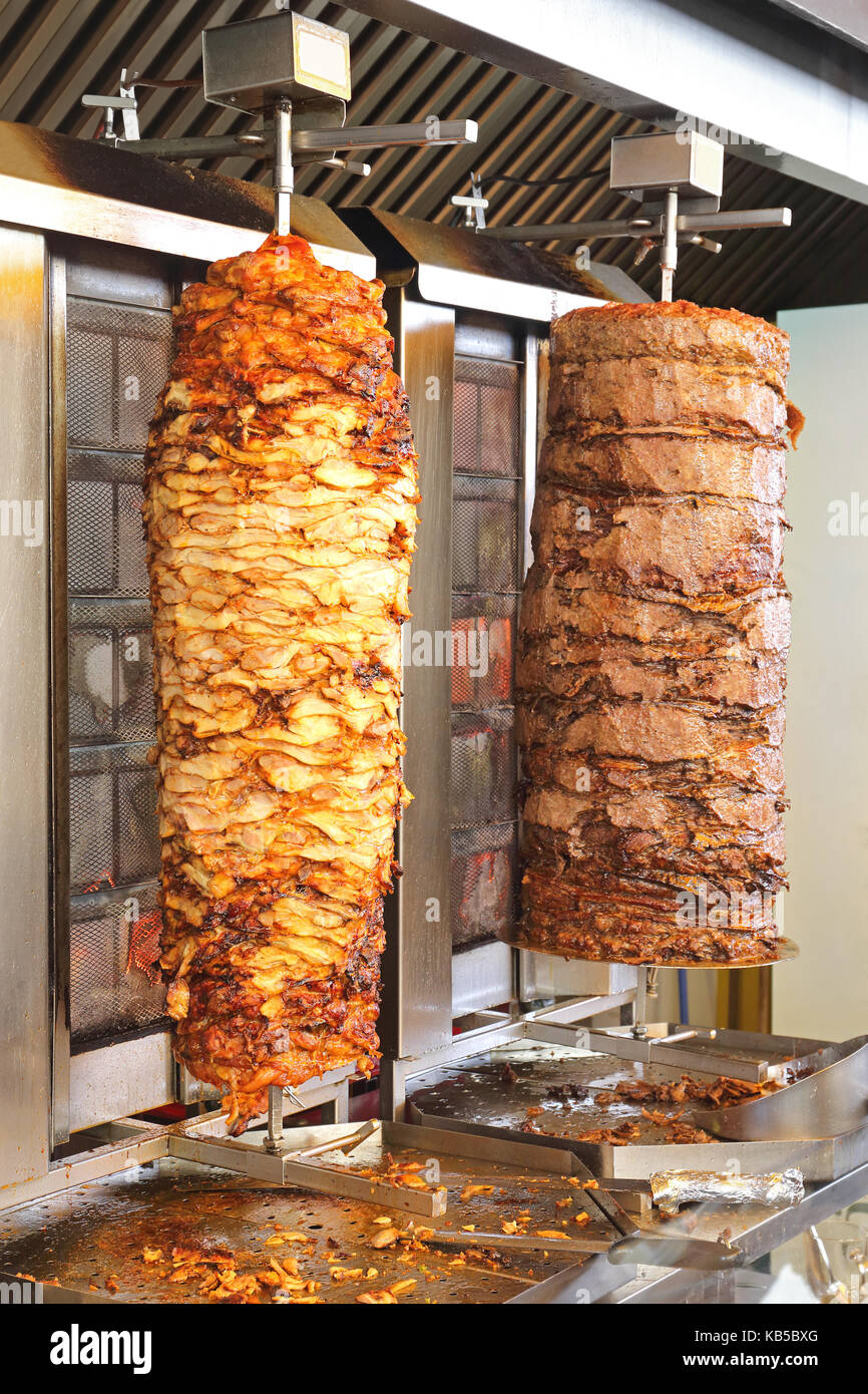 Lamb and Chicken Kebab at Vertical Grill Stock Photo - Alamy