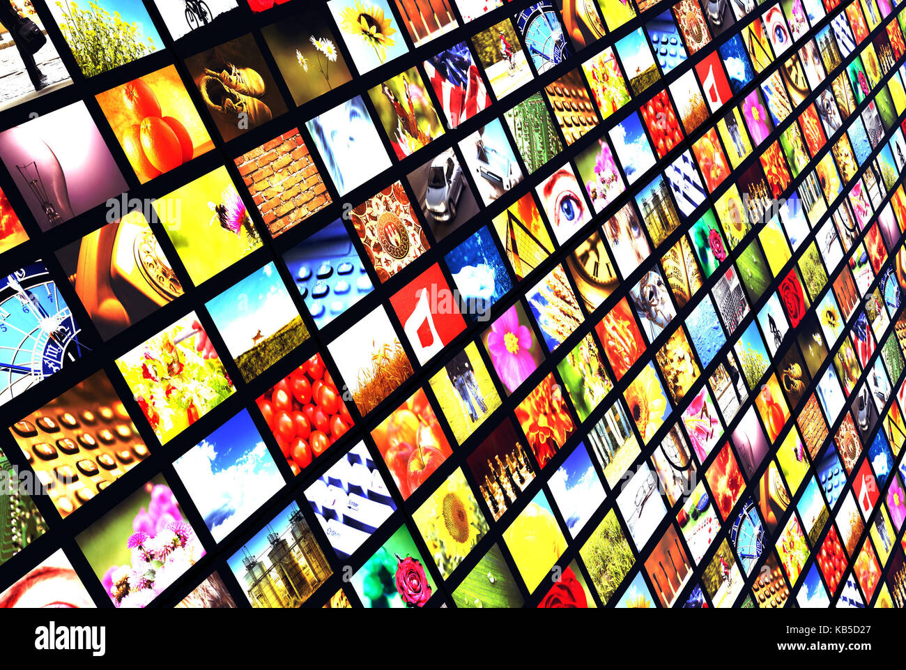 panels with many images, digital television, new media and broadcasting concept Stock Photo