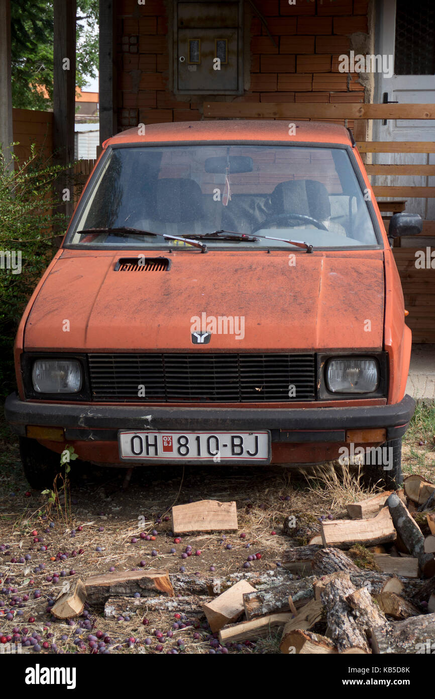 Old Yugo car tha used to be manufactured in former Yugoslavia. Macedonia,Eastern Europe Stock Photo