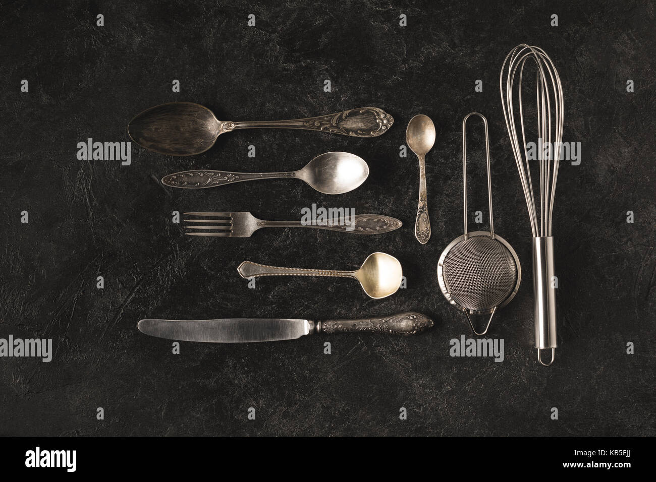 vintage silverware and baking utensils Stock Photo Alamy