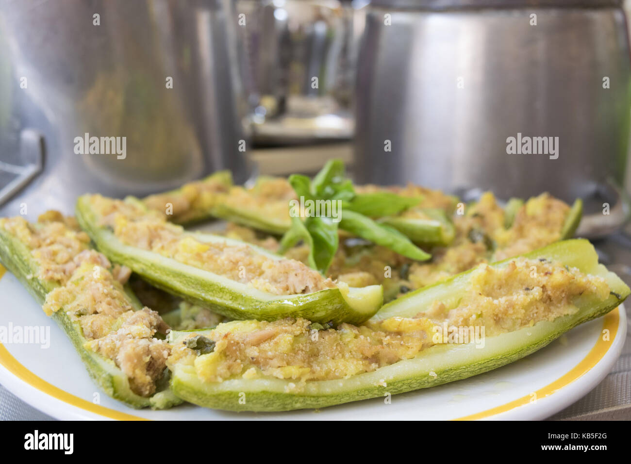 zucchini stuffed with breadcrumbs and parmesan cheese Stock Photo Alamy
