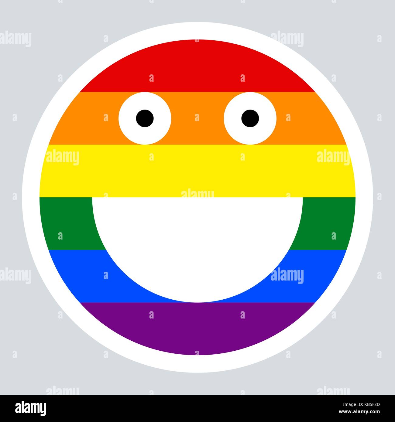 Emoticon smiley icon happy smiling face painted in the colors of the LGBT movement rainbow flag in vector illustration Stock Vector