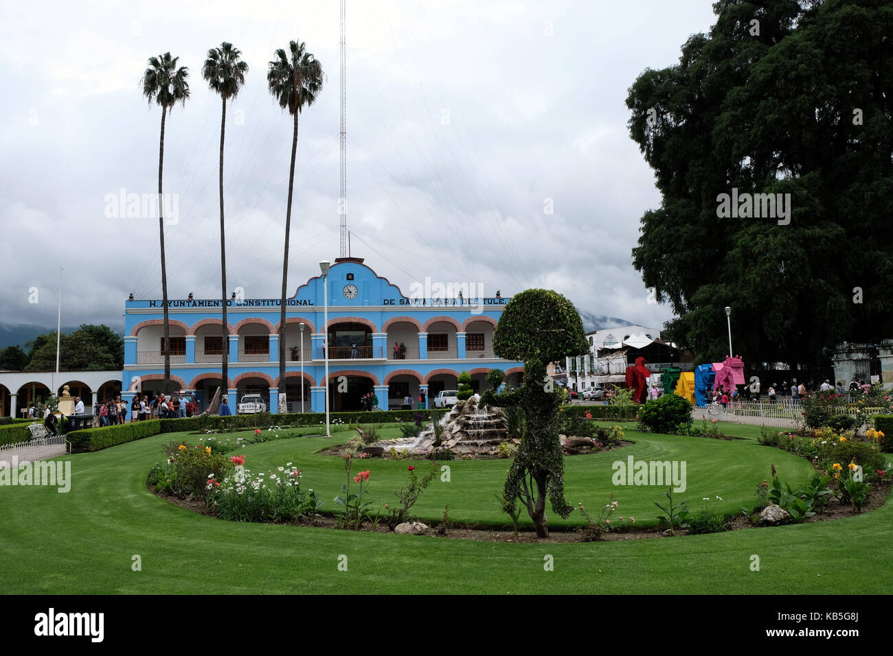 The town hall which sits next to the Arbol Del Tule in Santa Maria el Tule, Oaxaca, Mexico. Stock Photo