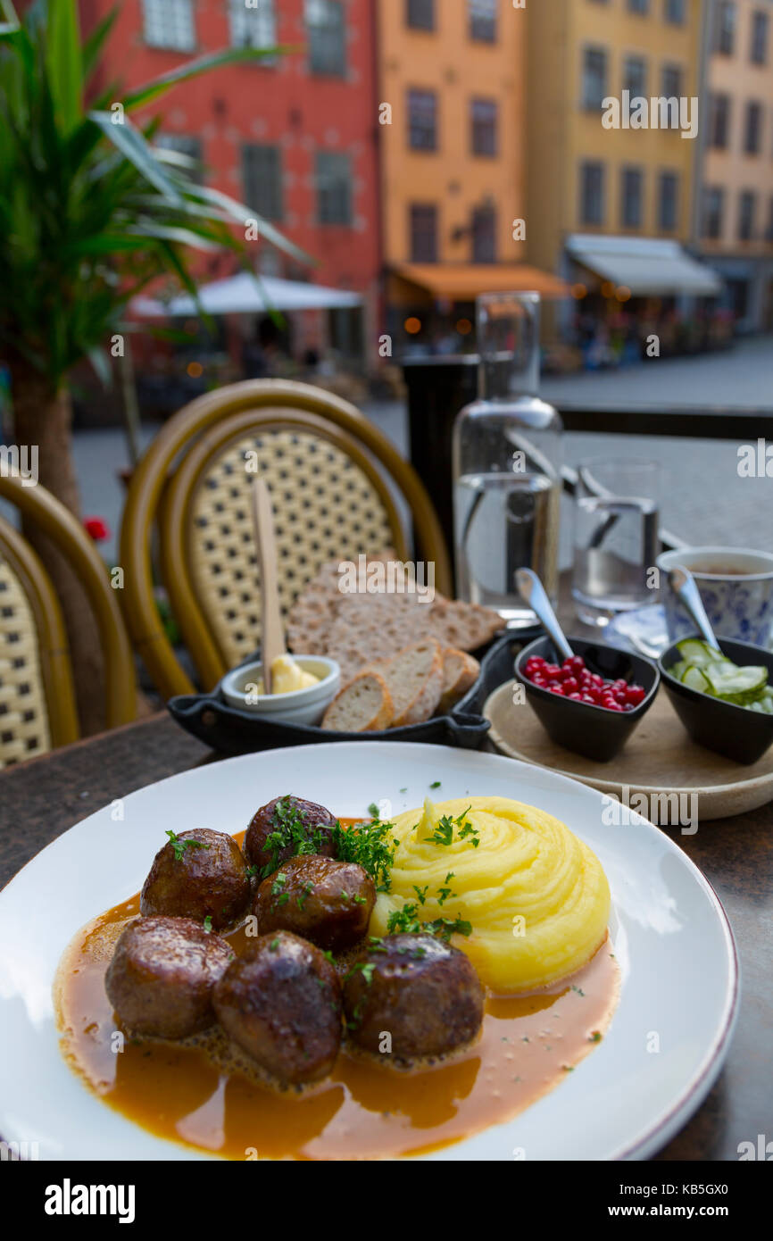 Traditional Swedish dish of meatballs, Old Town Square, Gamla Stan