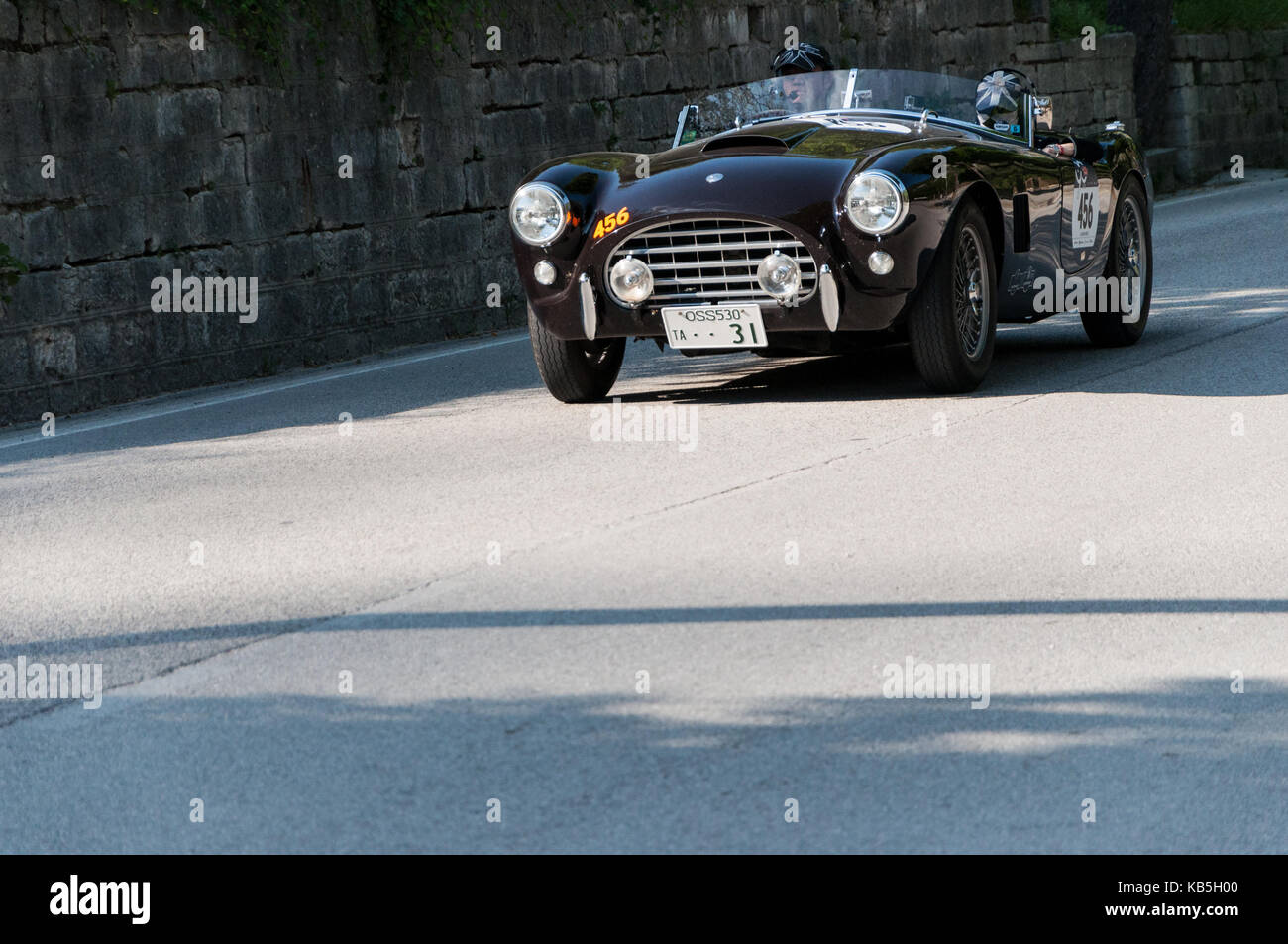 A.C. ACE 1957 on an old racing car in rally Mille Miglia 2017 the ...