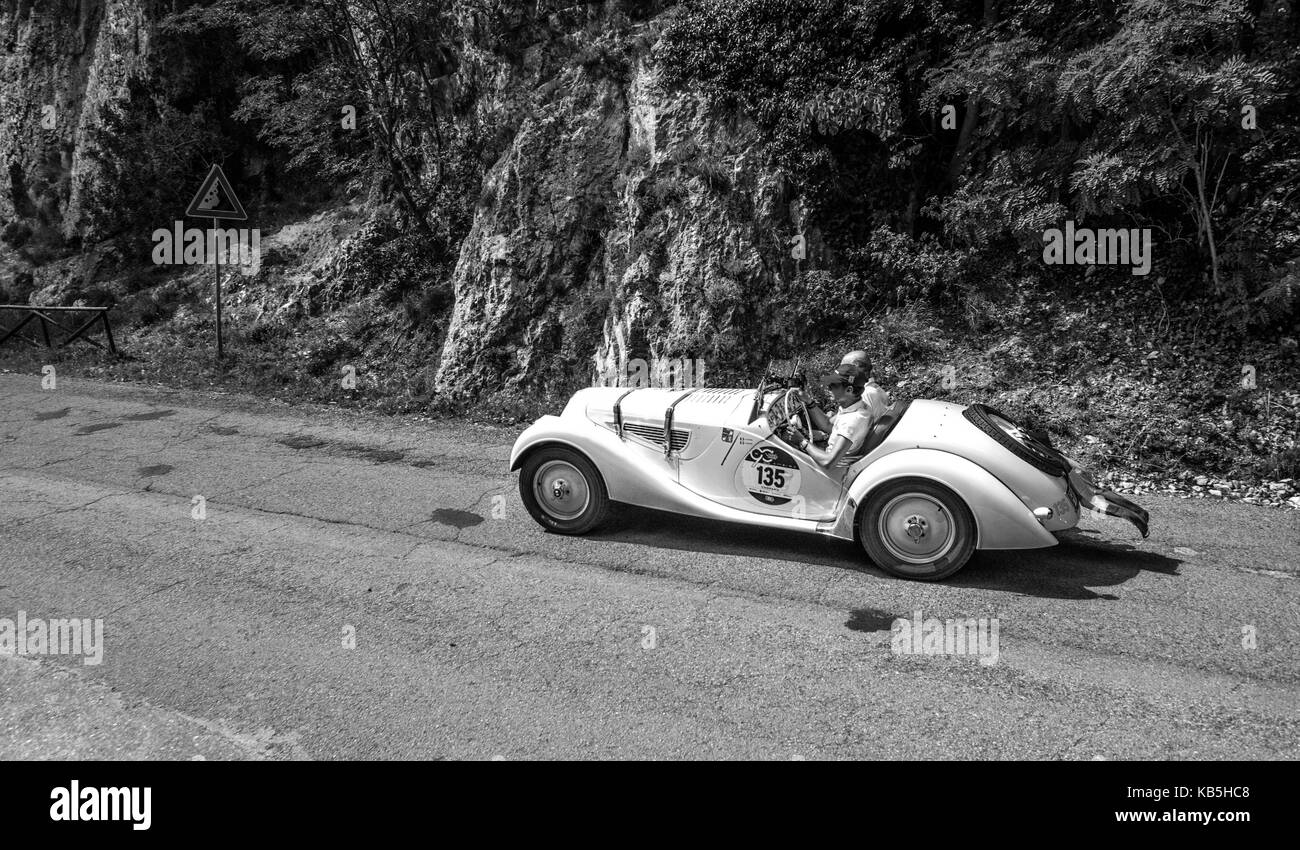 BMW 328 1939 on an old racing car in rally Mille Miglia 2017 the famous ...