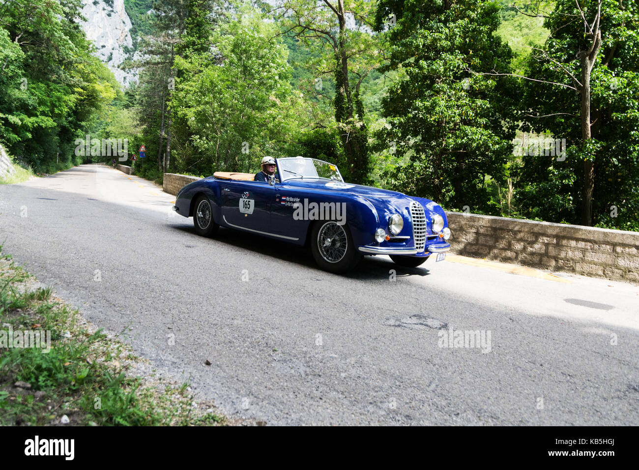 GOLA DEL FURLO, ITALY - MAY 19: TALBOT LAGO T26 RECORD 1947 on an old racing car in rally Mille Miglia 2017 the famous italian historical race (1927-1 Stock Photo