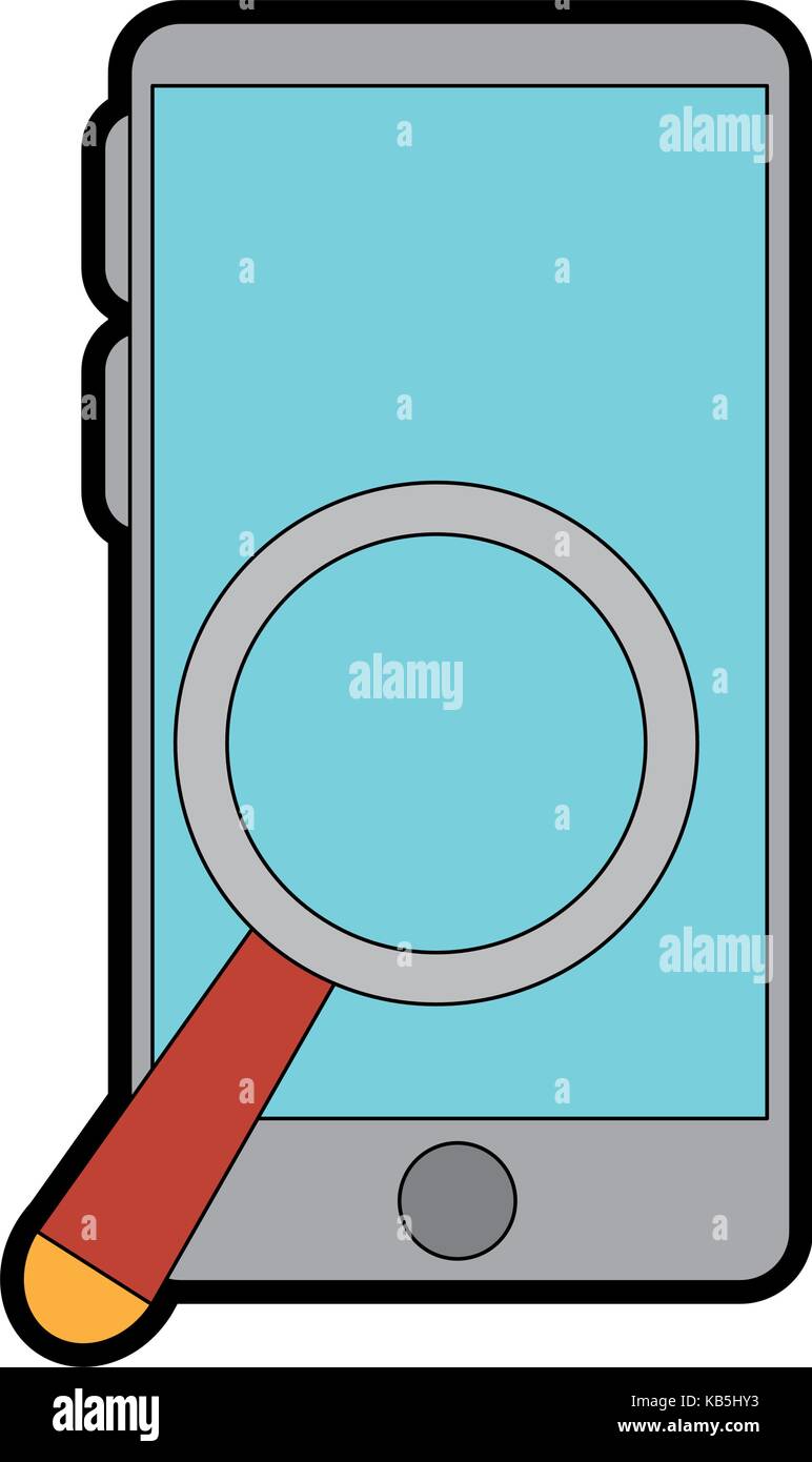 smartphone device with magnifying glass vector illustration design ...