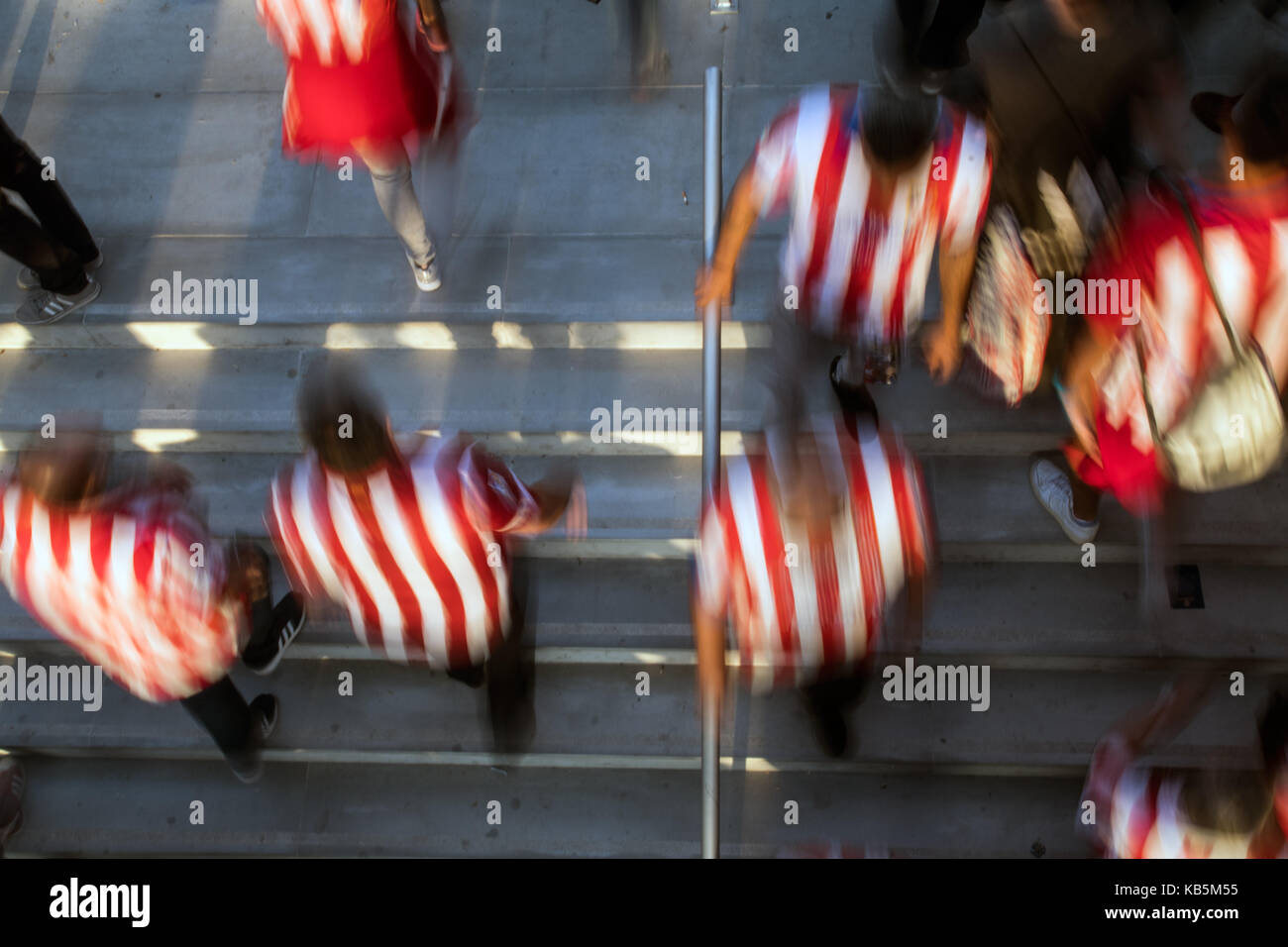 Madrid, Spain. 27th Sep. 2017. Fans arriving to Atletico de Madrid Wanda Metropolitano Stadium ahead of Champions League match against Chelsea in Madrid, Spain. Credit: Marcos del Mazo/Alamy Live News Stock Photo