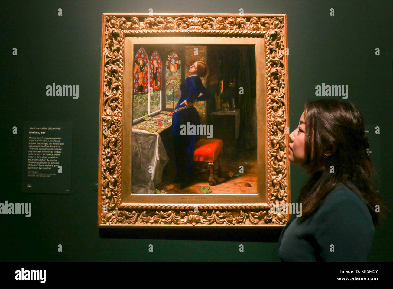London, UK. 28th Sep, 2017. Mariana by John Everett Millais 1851.Press preview of Fifteenth-century Flemish artist Jan Van Eyck whose 'The Arnolfini Portrait' inspired a new wave of artists called The Pre-Rafaelites Credit: amer ghazzal/Alamy Live News Stock Photo