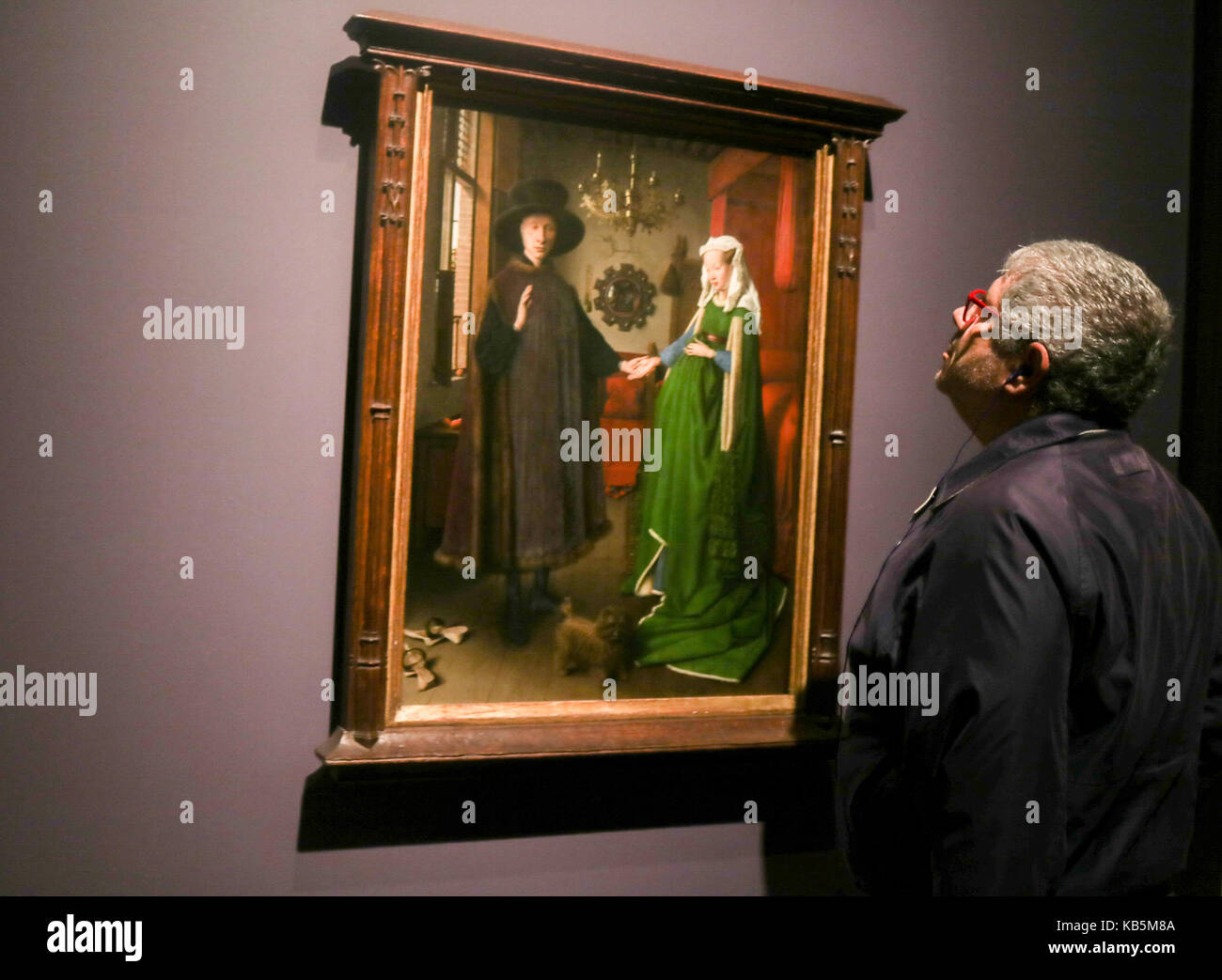 London, UK. 28th Sep, 2017. Giovanni Arnonolfini and his wife.Press preview of Fifteenth-century Flemish artist Jan Van Eyck whose 'The Arnolfini Portrait' inspired a new wave of artists called The Pre-Rafaelites Credit: amer ghazzal/Alamy Live News Stock Photo