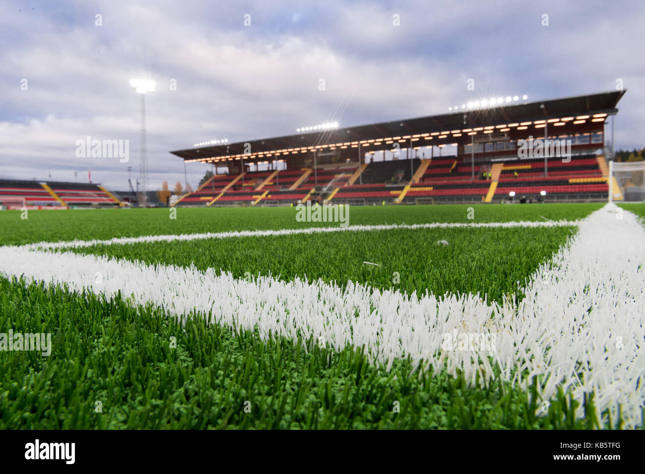 Ostersund, Sweden. 28th Sep, 2017. The pitch is watered before the Europa League match between Ostersunds FK and Hertha BSC at the Jaemtkraft Arena in Ostersund, Sweden, 28 September 2017. Credit: Soeren Stache/dpa/Alamy Live News Stock Photo