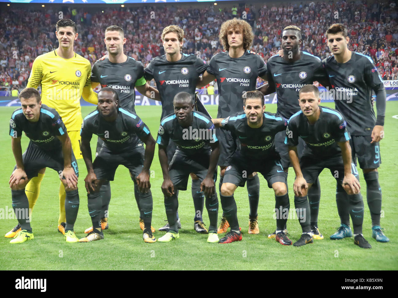Madrid, Spain. 27th Sep, 2017. Chelsea FC team group line-up during the  football match of group stage of 2017/2018 UEFA Europa League between Club  Atletico de Madrid and Chelsea Football Club at
