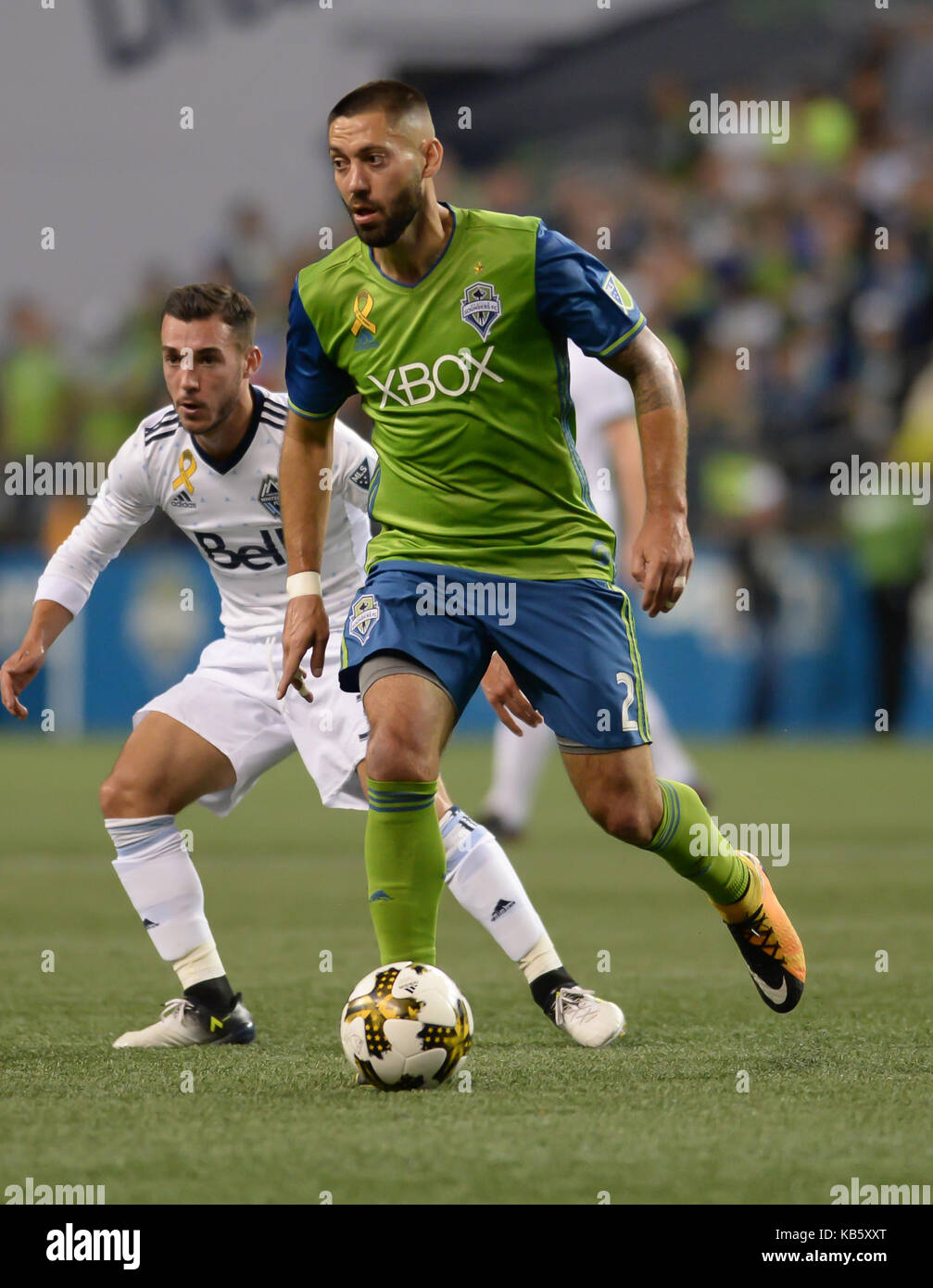 Seattle, WASHINGTON, USA. 27th Sep, 2017. Soccer 2017: The Sounders CLINT DEMPSEY (2) in action as the Vancouver Whitecaps visit the Seattle Sounders for an MLS match at Century Link Field in Seattle, WA. Credit: Jeff Halstead/ZUMA Wire/Alamy Live News Stock Photo