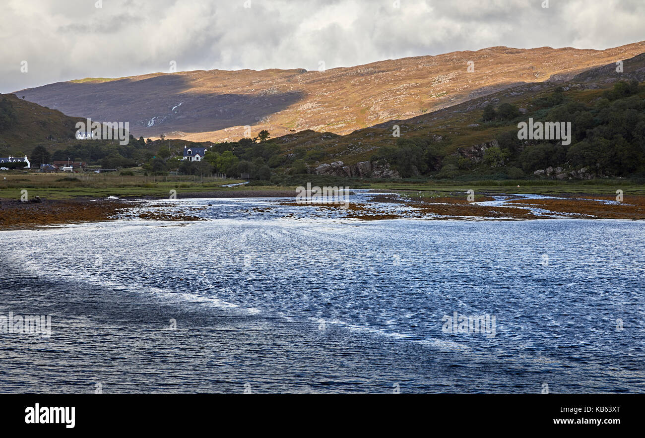 Wind from the north sending ripples across Loch Toscaig from pier at Toscaig. Ross and Cromarty Stock Photo