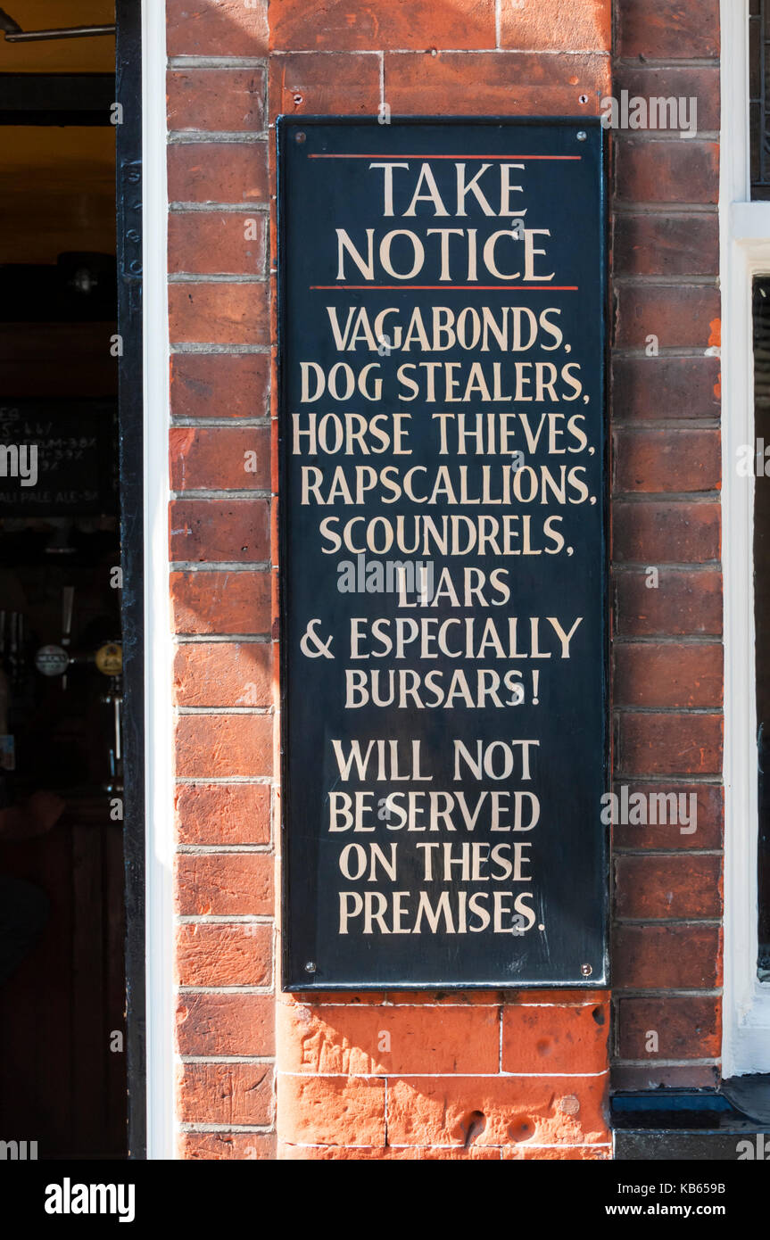 Amusing sign on a public house in Canterbury, Kent. Stock Photo