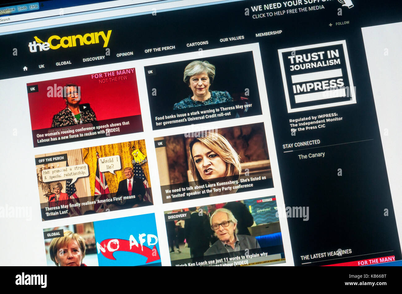 Home page of the British political alternative news website The Canary. Stock Photo