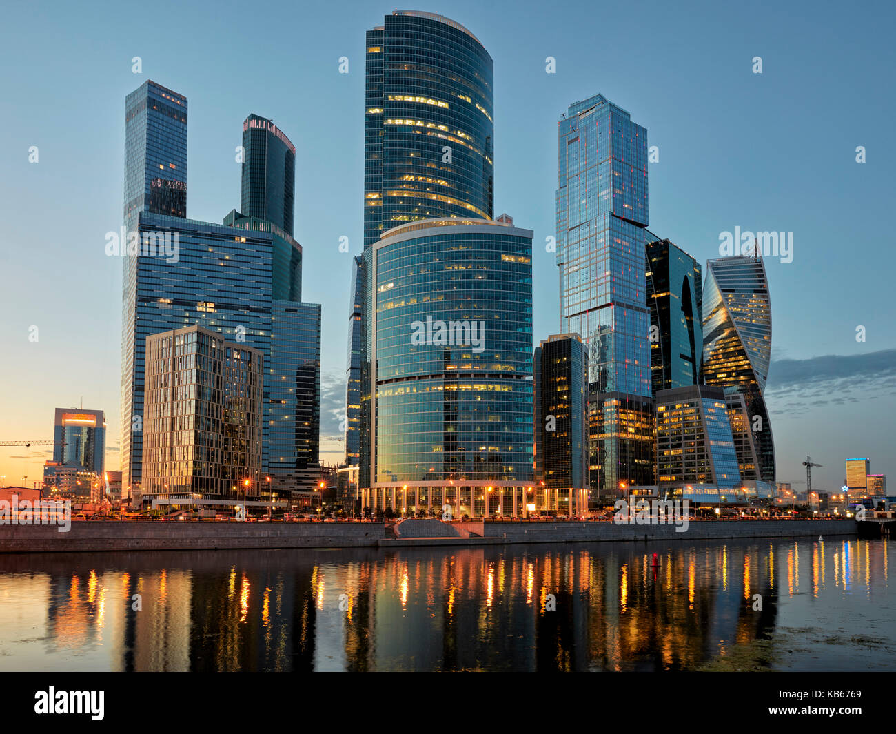 The Moscow International Business Centre (MIBC), also known as “Moscow City', at dusk. Moscow, Russia. Stock Photo