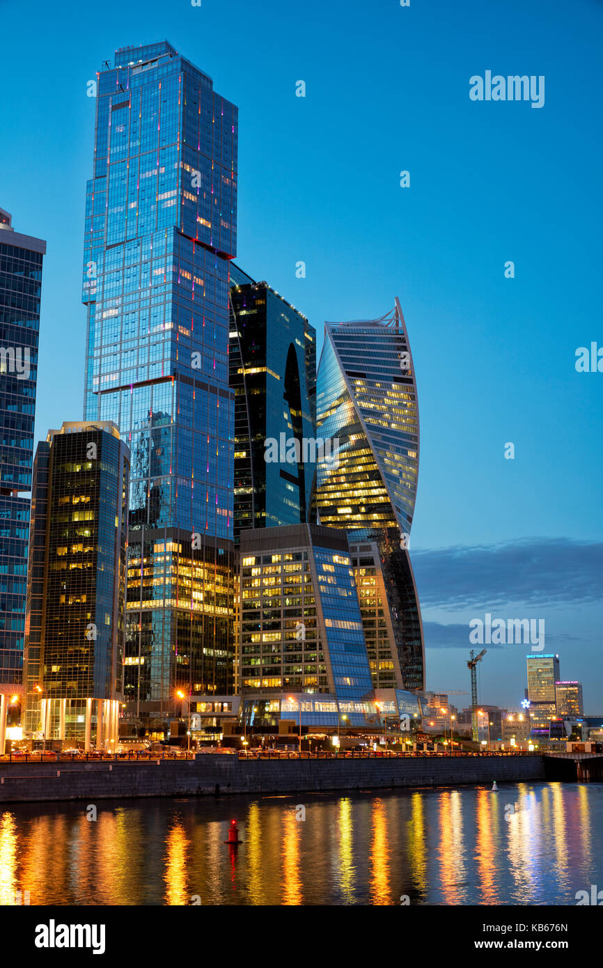The Moscow International Business Centre (MIBC), also known as “Moscow City', at dusk. Moscow, Russia. Stock Photo