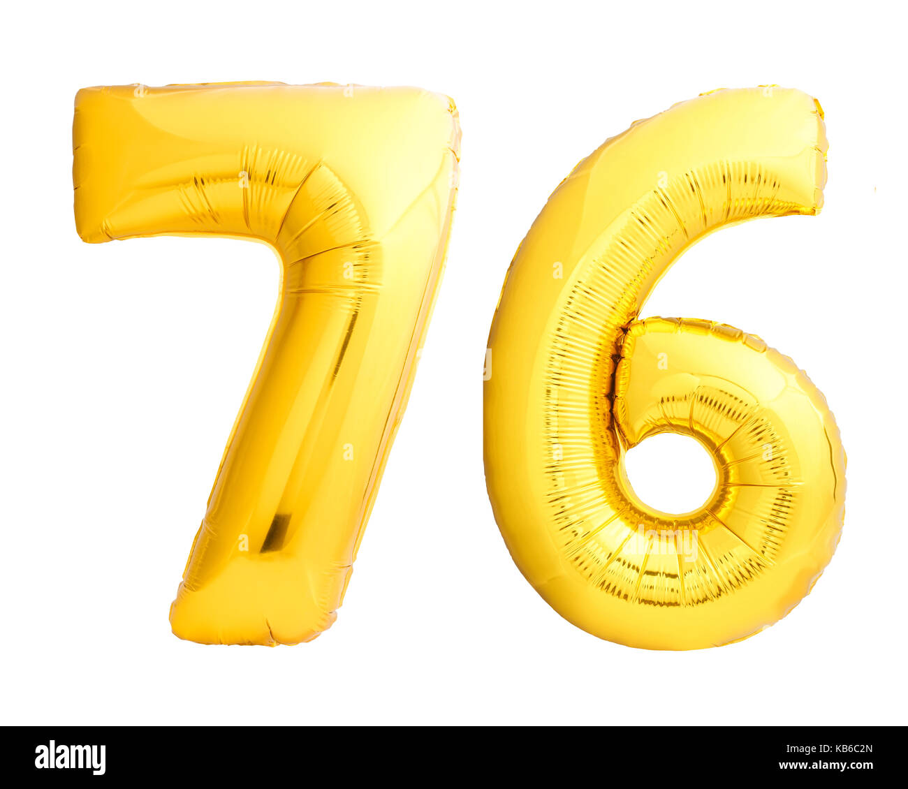 Golden number 76 seventy six made of inflatable balloon Stock Photo - Alamy