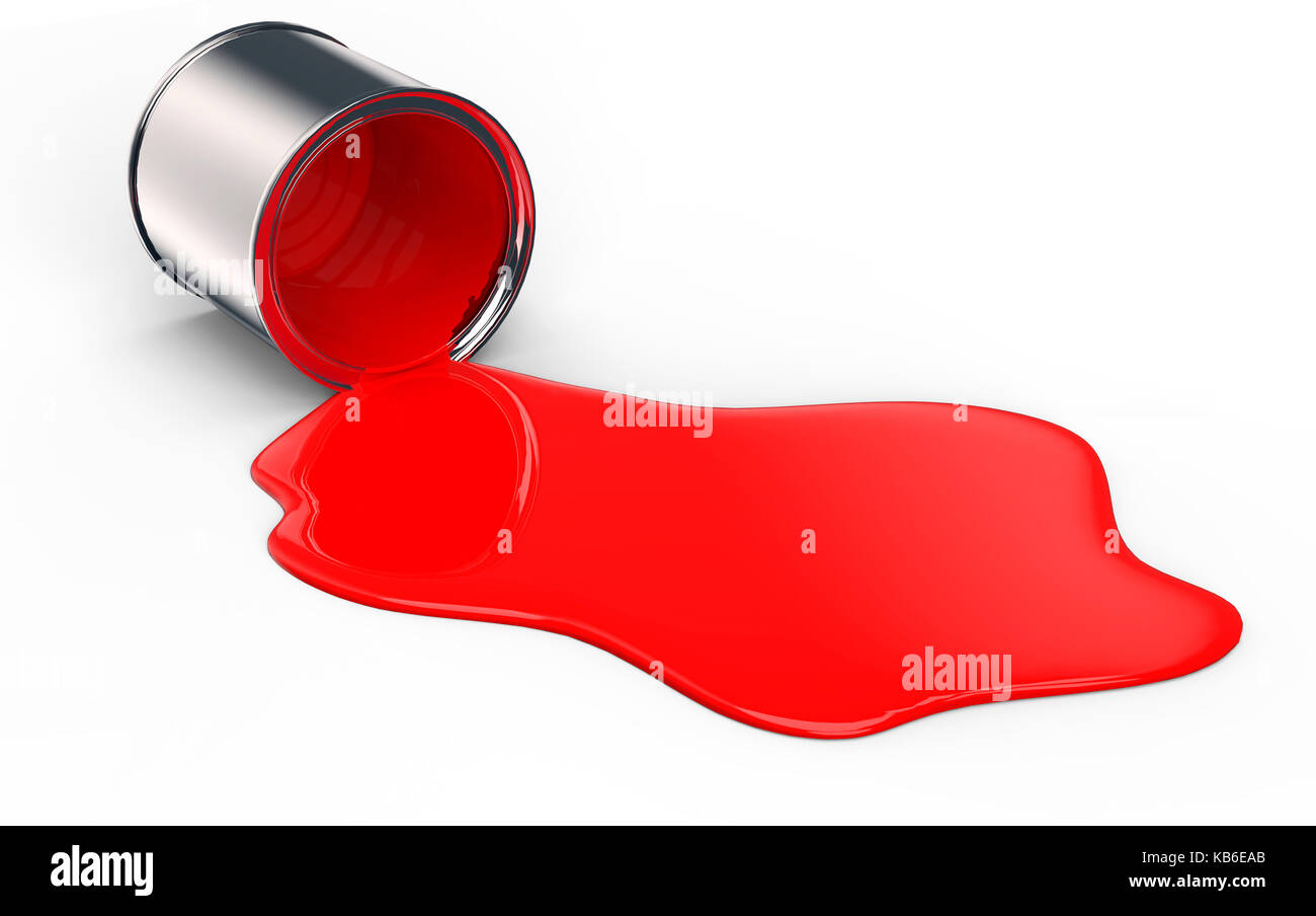 bucket spilling red paint on the ground, 3d illustration Stock Photo