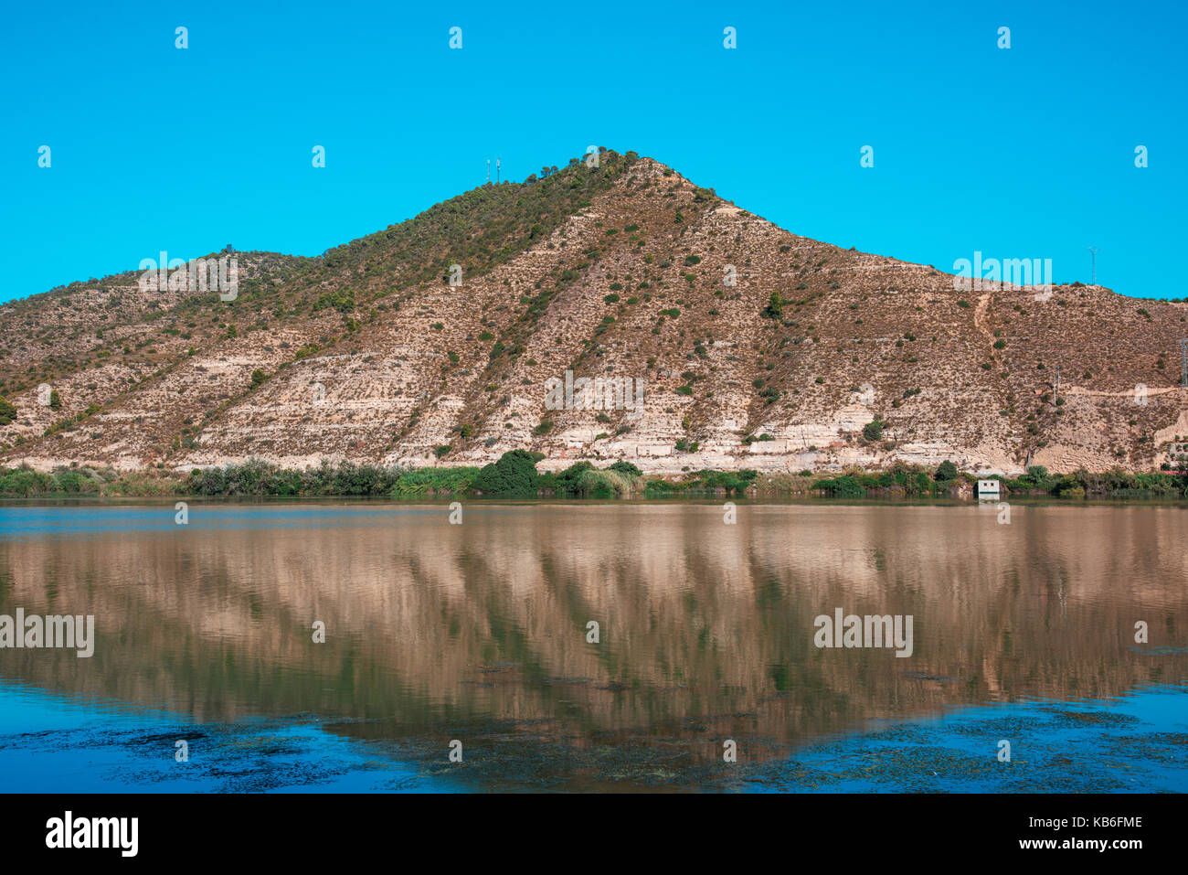the confluence of the Segre and the Cinca rivers in Mequinenza, Spain, before to join the Ebro river Stock Photo