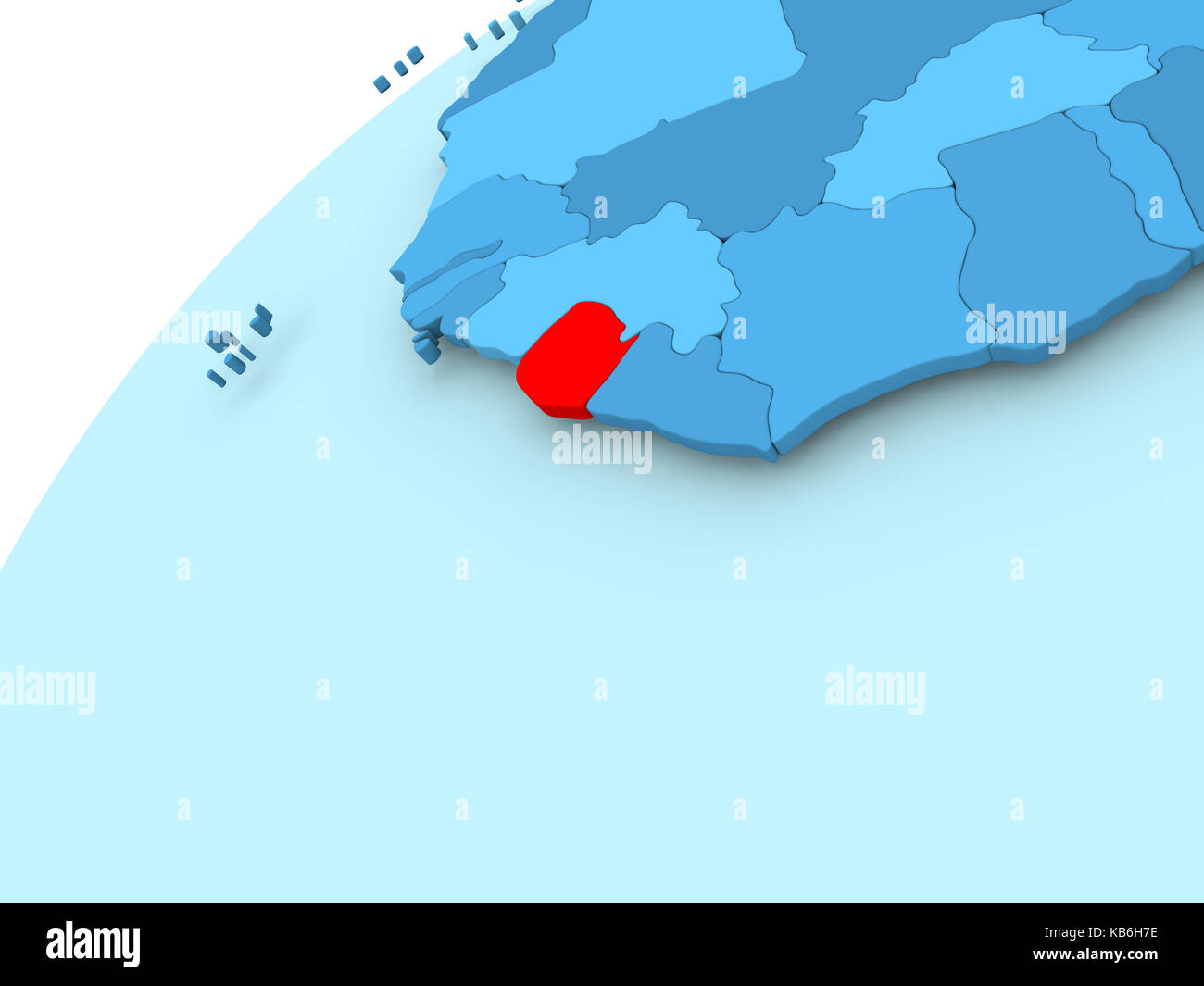 Sierra Leone in red on blue model of political globe. 3D illustration ...