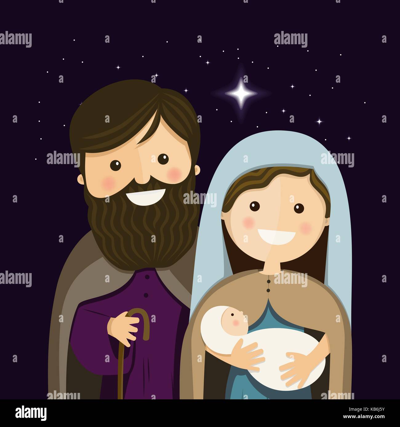 Christmas Eve with Holy Familly. Vector Illustration Stock Vector