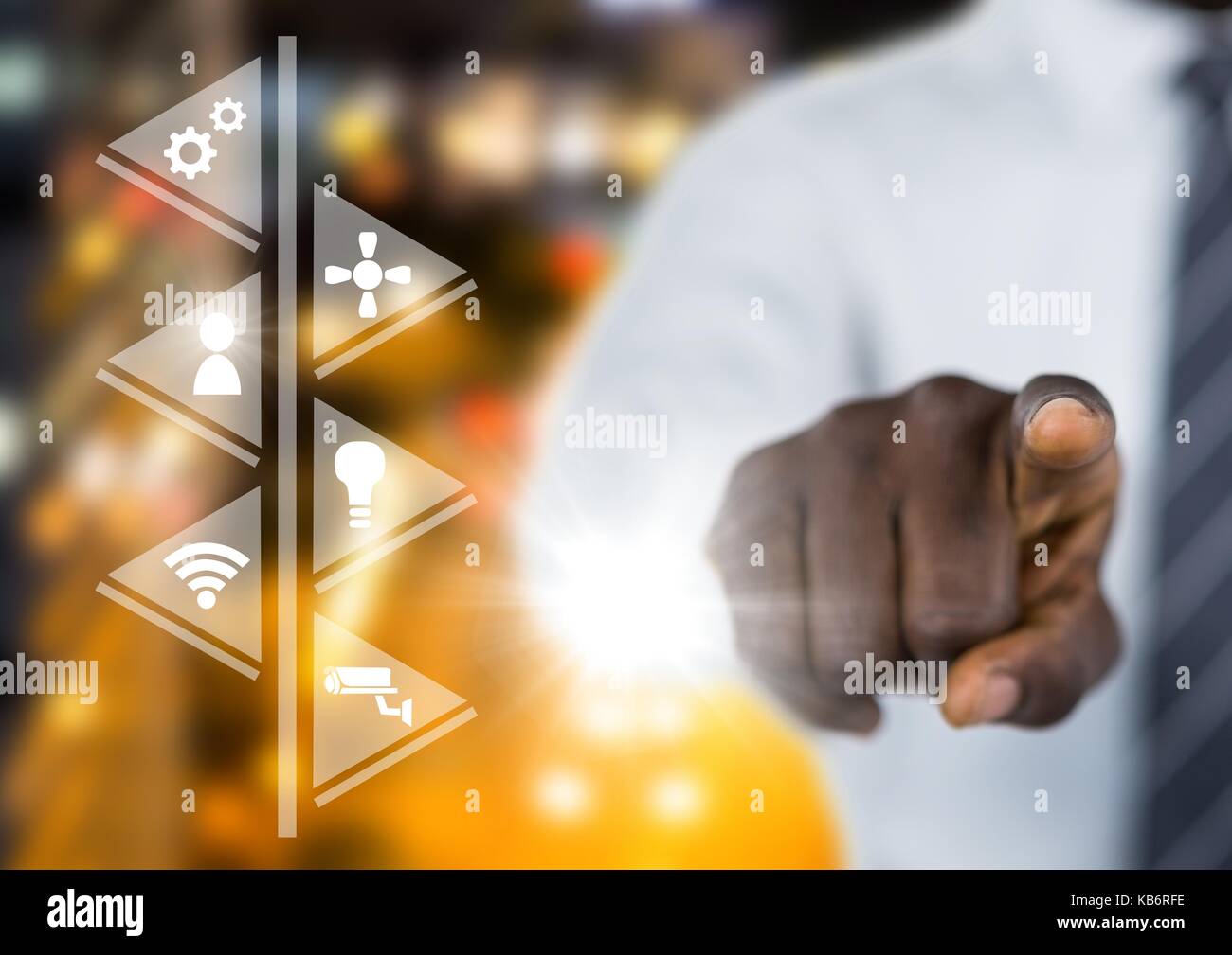 Digital composite of Hand touching icons interface of internet of ...
